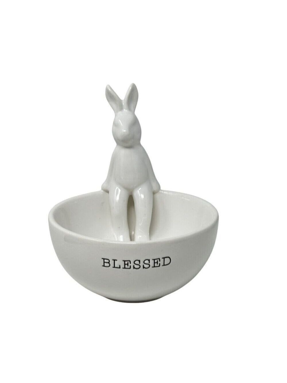 Mud Pie Blessed  Bunny Bowl  Rabbit Easter Ceramic Farmhouse Candy Trinket Dish